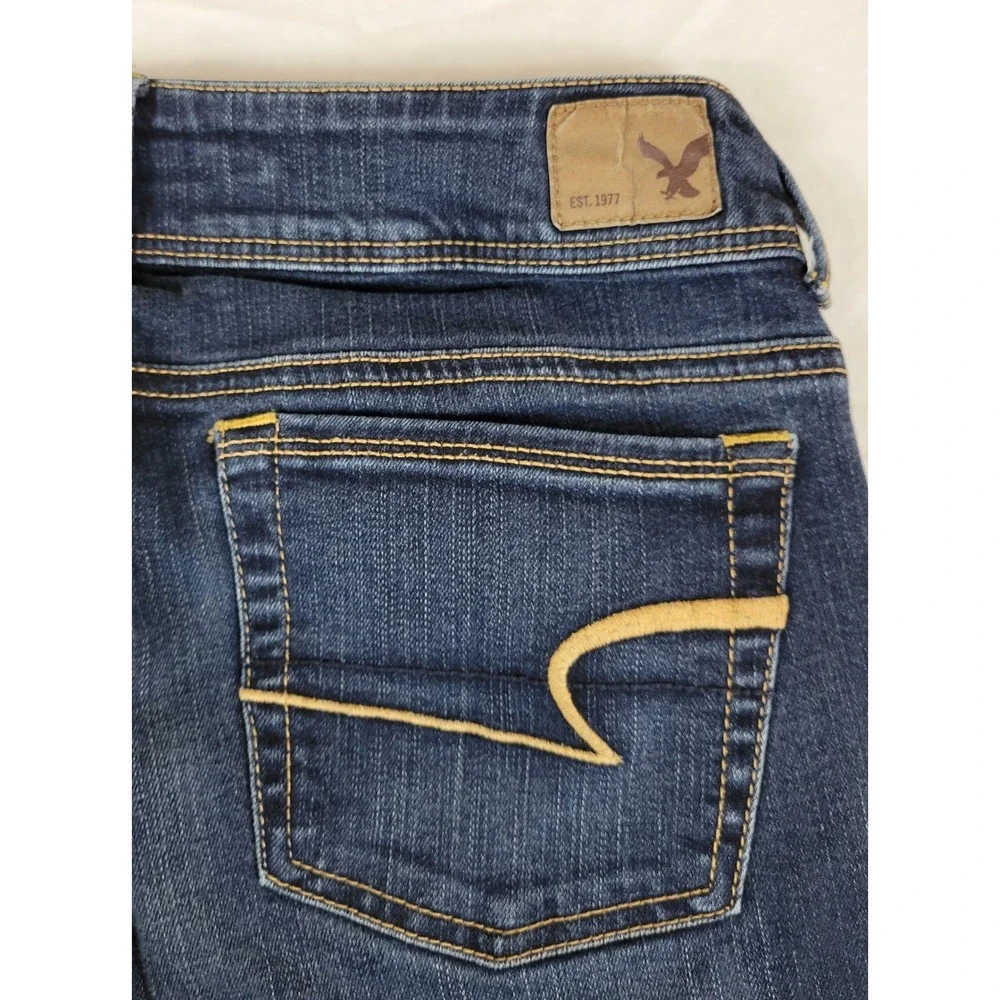 American Eagle Kick Boot Jeans Womens 4 Dark Wash Low Rise Bootcut 28x30 - Picture 8 of 10